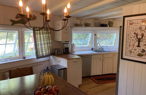 Owls Head Cottage | Charming Sapphire Blue Owls Head Waterfront Cottage