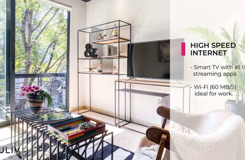 Colonia Cuauhtemoc Apartment | Completely equipped Apt w/Balcony | Gym+Rooftop+Grill