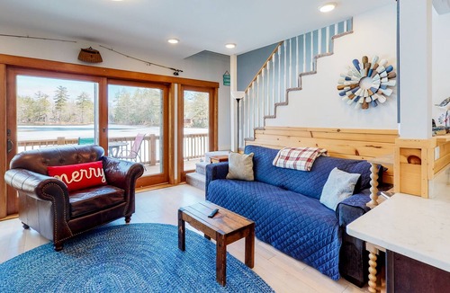 West Poland House | Lakefront home w/private dock & beach, firepit, great water views, and gas grill