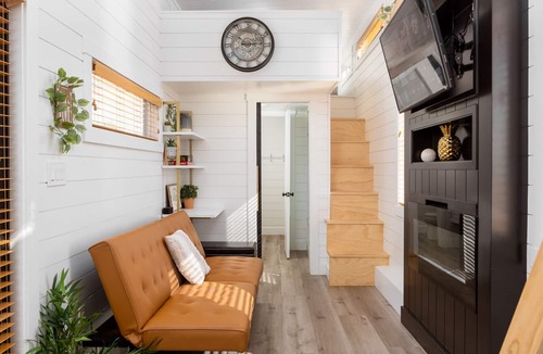 Apple Valley Cabin | modern tiny home with a hot tub and bbq