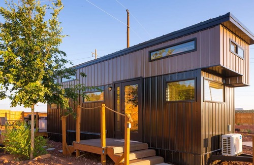Apple Valley Cabin | modern tiny home with a hot tub and bbq
