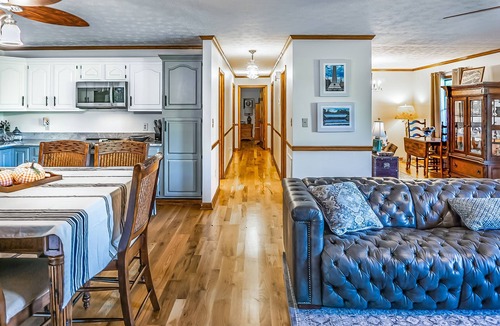 Elizabethton House | Riverfront home with dock, mountain view, grill, firepit, smart TVs