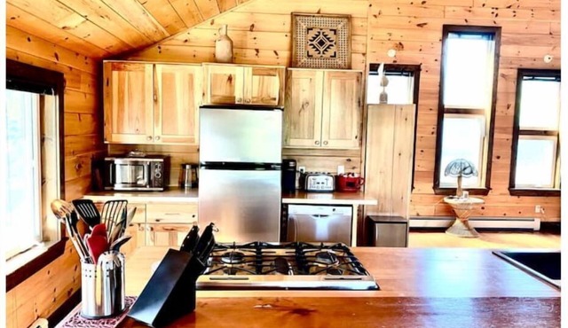 Cathedral pine cabin on the river, Open concept