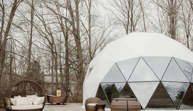Luxury Glamping Dome with Fire Pit and Open Field Views in Ontario, Canada