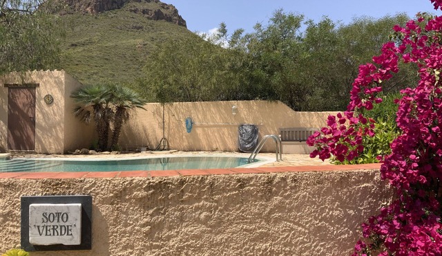 Villa near Mojacar, Almeria, Spain overlooking a lush valley.
